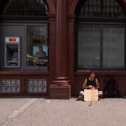 Beggar in Basel, asking for something to eat Beggar in Basel, asking for something to eat