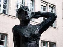 Black wooden sculpture by Josef Lang