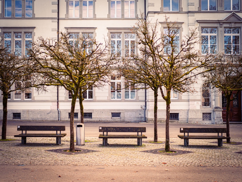 Benches at the nearby school